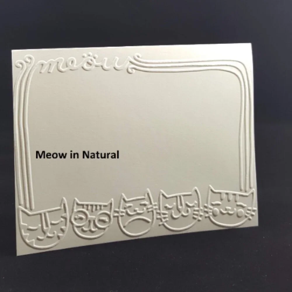 Meow Cat Border Embossed Note Cards‎ Pack w/Envelopes, Set of 6, Natural